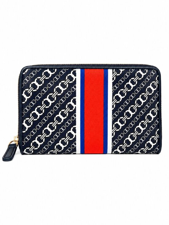 Tory Burch | Bags | Tory Burch Robinson Metallic Zip Wallet  Tory Burch Gemini Link Zip Continental Wallet Navy Red White Chain Print